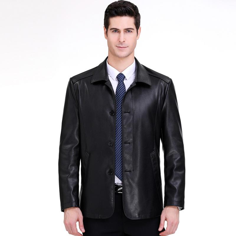 Новые осенние и зимние кожаные куртки для мужчин среднего возраста с отворотами, кожаные куртки из овчины для людей среднего и пожилого возраста