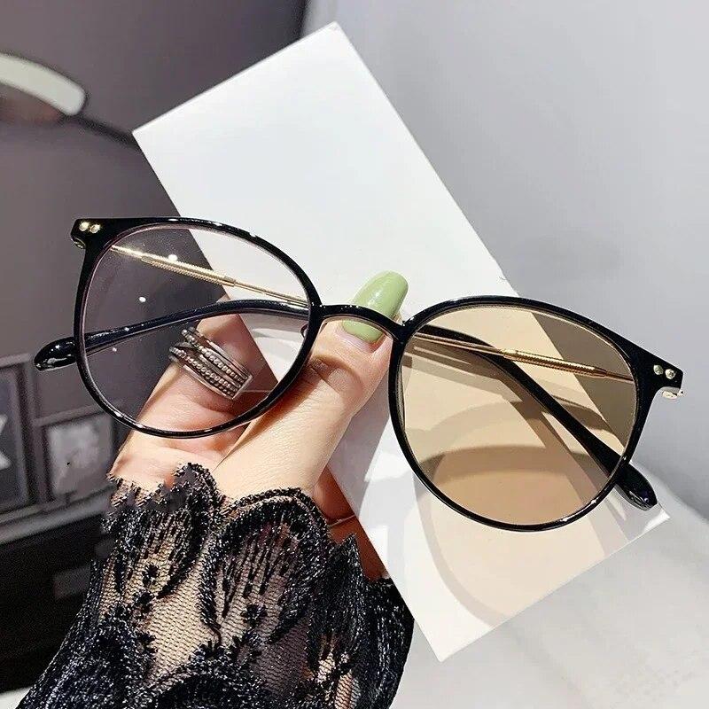 Очки для близорукости с блокировкой синего света, изменяющие цвет, для женщин и мужчин, компьютерные круглые очки для близорукости, фотохромные очки от 0 до -6,0