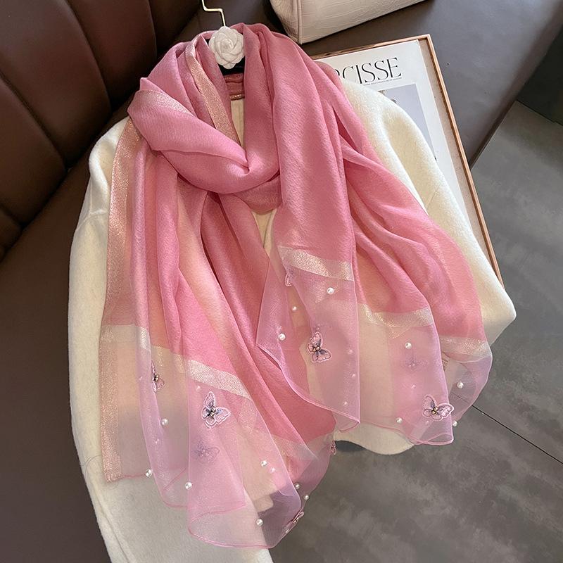 Luxury Silk Shawl Scarf for Women Design Embroidery Flowers Hijab Wraps Bufandas Female Headkerchief Fouloud Echarpe