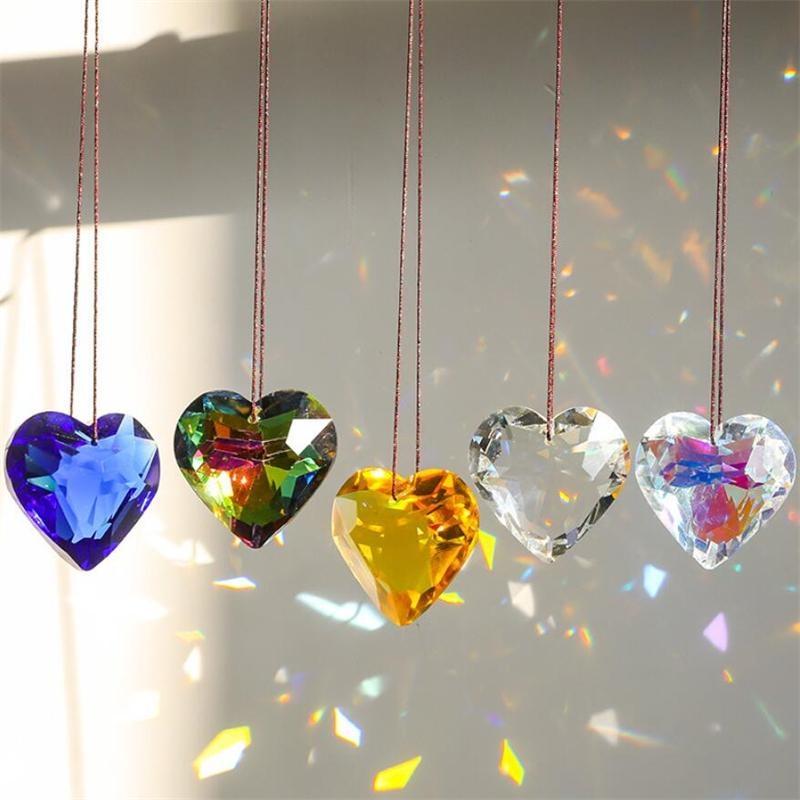 1 шт., хрустальный кулон в форме сердца, автомобильные подвески, люстра, орнамент, освещение, подвеска, аксессуары для рукоделия, хрустальное сердце, призма, ловец солнца, украшение