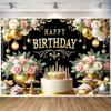 Баннер «С днем рождения» Украшение вечеринки по случаю дня рождения Фон Цветочный торт Тема Флажки Украшения для юбилейной вечеринки