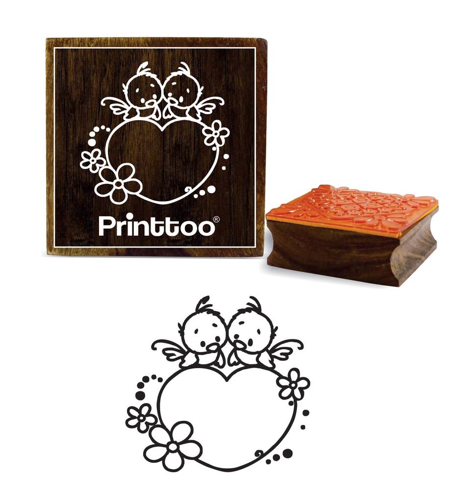 Printtoo Деревянный резиновый штамп, квадратное сердце и птица, изготовление карточек, ремесленный блок-2 x 2