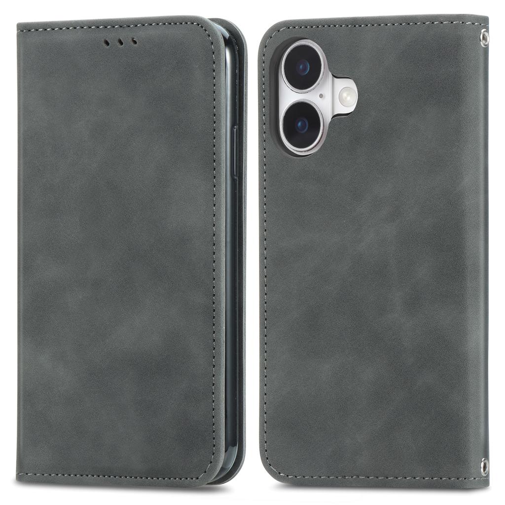 For iPhone 16 Leather Case with Card Holder Magnetic Absorption Phone Cover - Brown