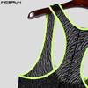 INCERUN Men Sleeveless Patchwork Lace See Through Mesh Playsuit Jumpsuits