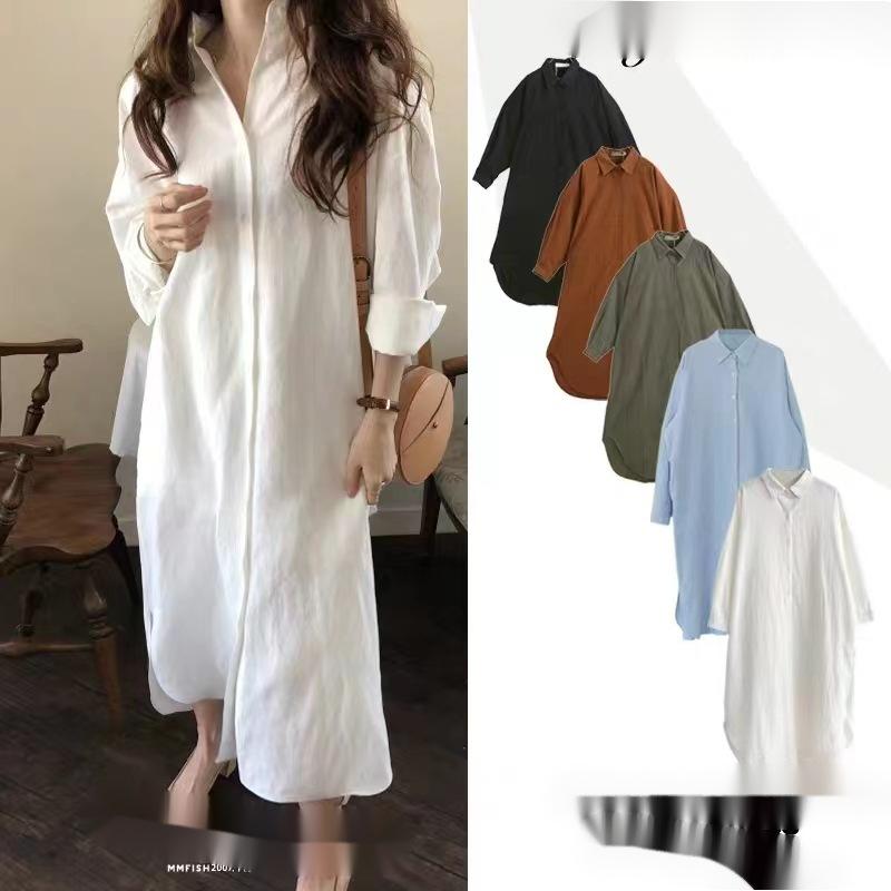 Minimalist Long Over The Knee Shirt, Color Lapel Cardigan Shirt, Sun Protection Air-conditioned Shirt