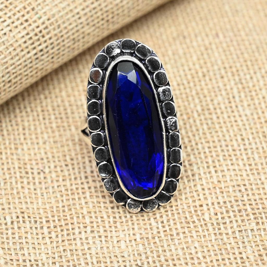 Лабораторный синий сапфировый драгоценный камень стерлингового серебра 925 пробы ручной работы подарочное кольцо ювелирные изделия