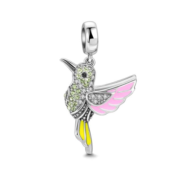 New 925 Sterling Silver Hummingbird Swallow Leaf Spring Charms For Temperament Bracelet &Necklace Valentines