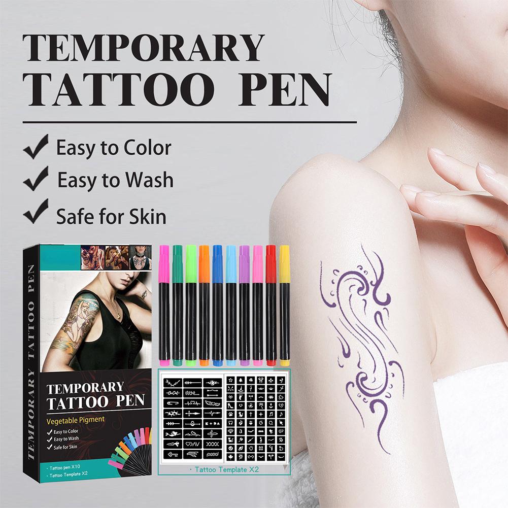 Temporary Tattoo Pen With Tattoo Stencils Body Marker Skin Friendly 10 Colors For Body Art Painting Drawing Pen