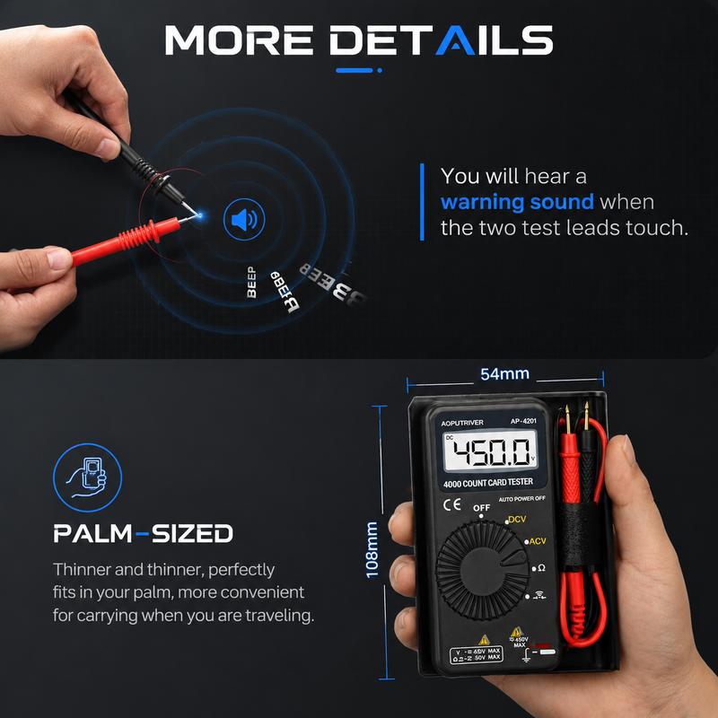 Mini Digital Multimeter 4000 Counts Auto Range AC/DC Voltage Tester Smart Pocket Voltmeter Resistance Diode Continuity Checker