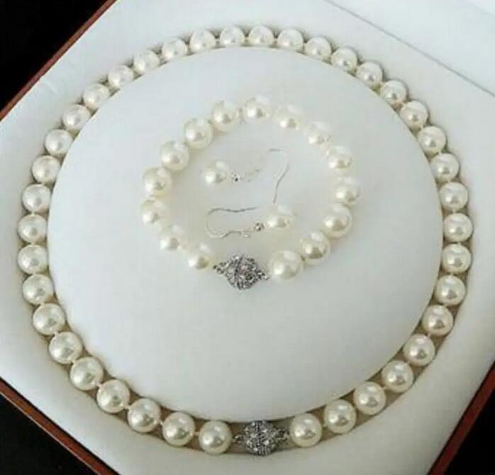 Genuine 10mm Coral Red South Sea Shell Pearl Necklace Bracelet Earrings Women Jewelry Set