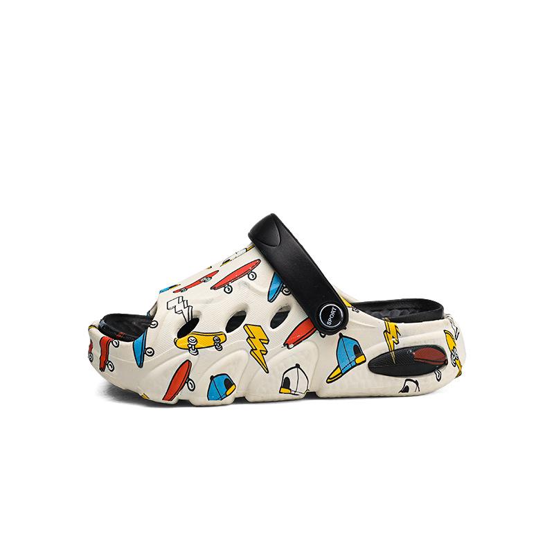 Летние сандалии для мальчиков с нескользящей мягкой подошвой и рисунком в виде мультфильмов: Детские тапочки для улицы с двумя петлями