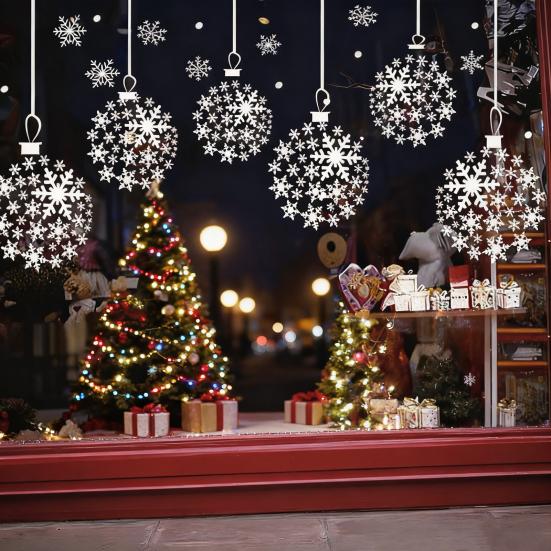 Рождественские наклейки на окна в виде снежинок, большие белые наклейки на окна в виде снежинок, зимние ПВХ наклейки для стекла, для праздничного украшения в помещении