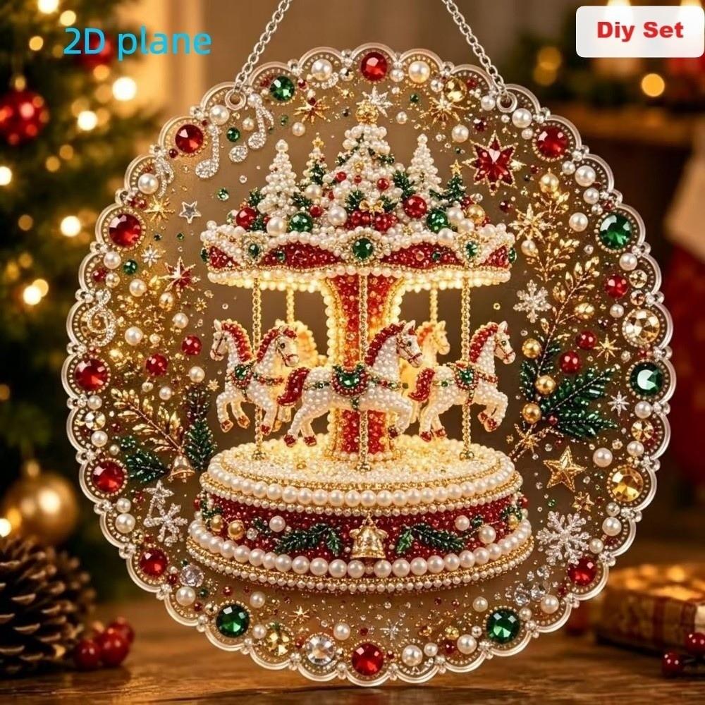 2D Flat Acrylic Christmas Diamond Painting Kit Snowman Round Santa Beaded Sun Catcher Dwarf Tree Bird