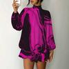 Women's 3D Colorful Abstract Floral Print Mock Neck Long Sleeve Dress, Raglan Sleeve Fake Two Piece Mini Dress
