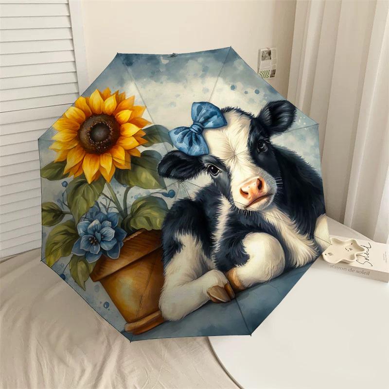1PC cow sunflower Umbrella-8-Rib Reinforced, Automatic Open, Lightweight & Durable, Cute Fashion Accessory for Outdoor-T320