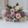 Artificial Flowers Multi Head Silk Rose Valentine's Wedding Brial Bouquet Garland Decora Home Room Table Needlework Gifts Props