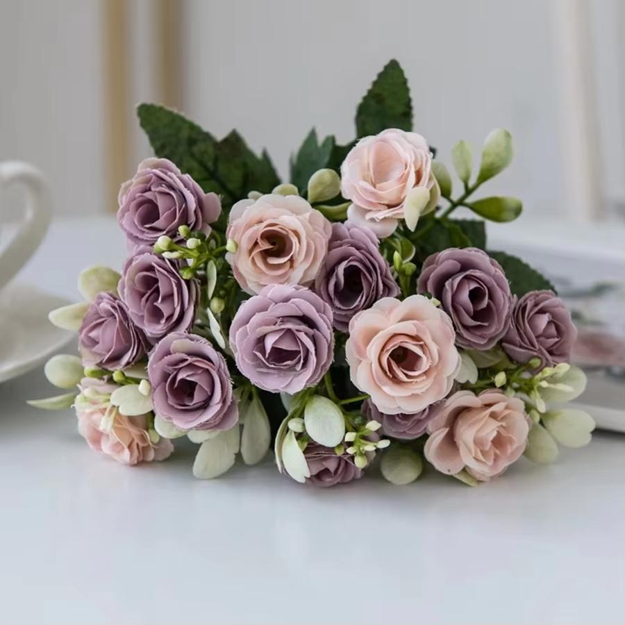 Artificial Flowers Multi Head Silk Rose Valentine's Wedding Brial Bouquet Garland Decora Home Room Table Needlework Gifts Props