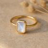 White Moonstone Emerald Cut Gold Plated Ring for Women – Elegant Minimal Jewelry