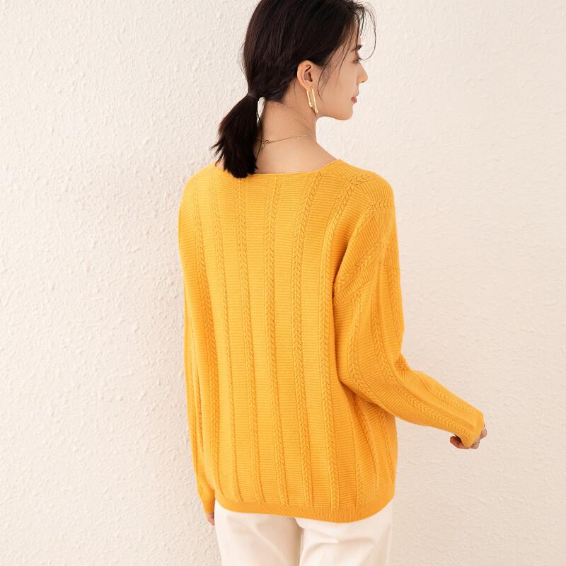 TUHUANG Women's 100% Pure Wool Textured V-Neck Sweater