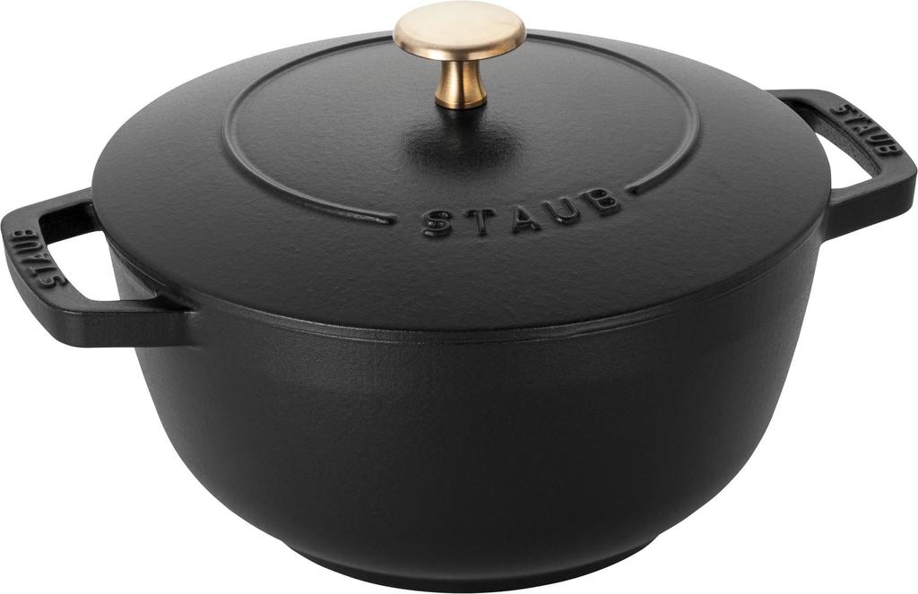 STAUB Black L Two Hand Cast Enamel Pot Rice Cooker 3 Cups IH Compatible Japanese "Wanabe 20cm" [Authorized Product] Wa-NABE 40501-009