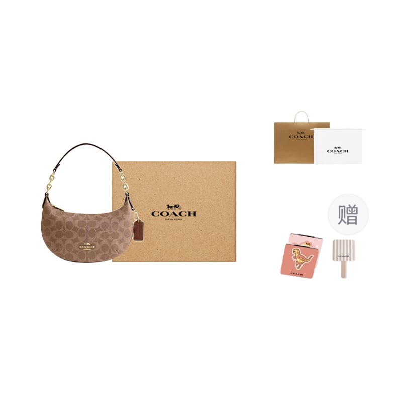 COACH Payton Coated Canvas With Smooth Leather Handbag Mini Women's Gold & Umber CEL06-IMXHE