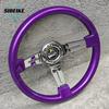 JDM Modified Car Purple ABS Steering Wheel Universal 14inch Deep Dish Racing Sports Steering Wheel Chrome Spoke