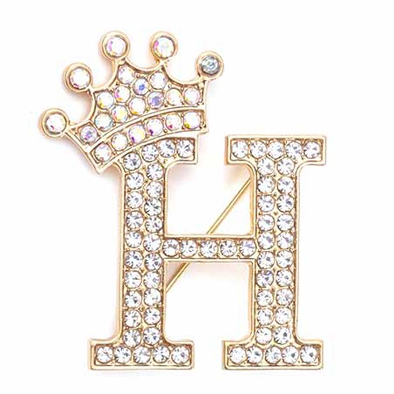 Fashion Crown 26 Initial Letters A To Z Crystal Rhinestone Brooch Pins Women