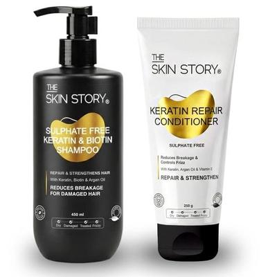 The Skin Story Набор для ухода за волосами: шампунь и кондиционер без сульфатов | Шампунь с кератином без сульфатов (450мл) и кератиновый кондиционер (250г) | Комбо-пакет