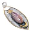 Natural Russian Charoite Stone 925 Sterling Silver Two Tone Pendant 3.39" Z4f64