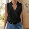 Stand Collar V-neck Vest Sleeveless Cross Wrap Thin Women Solid Color