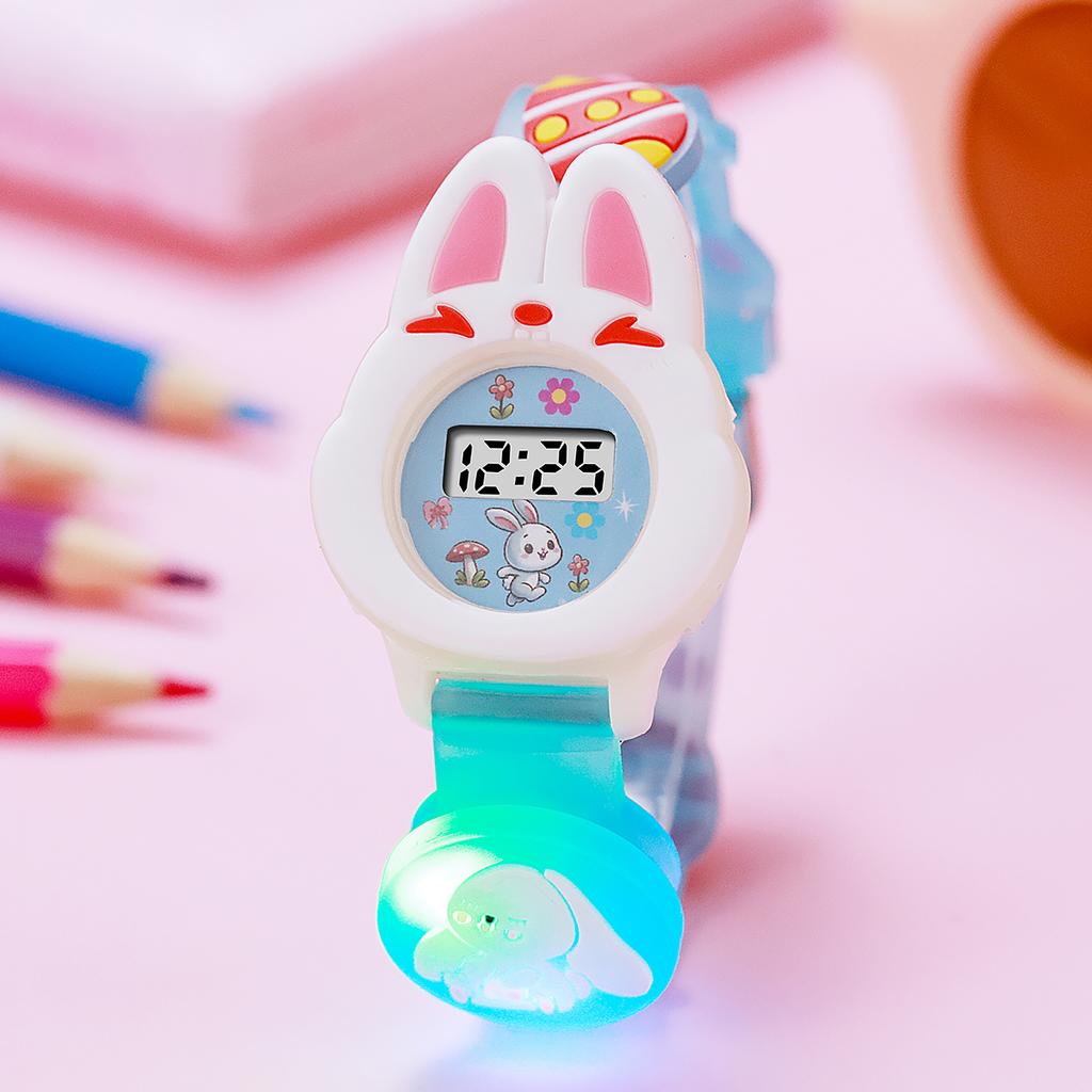 Cute Rabbit Glow Watch Egg Pattern Electronic Watch for Christmas and Halloween Gifts
