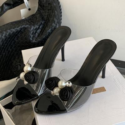 Мода Liyke Летняя Мода Жемчужный Цветок Дизайнерские Туфли на Высоком Каблуке Шлепанцы Для Женщин С Открытым Носком Вечерние Туфли для Платья ПВХ Прозрачные Сандалии Женские