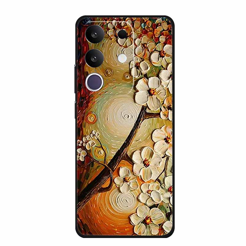Для Vivo Y300T T4x 5G 3D Чехол Рельефные Цветы Тиснение Чехол для Телефона Для Vivo Y29 4G Чехлы Черный Силикон Ударопрочный Мягкий Funda Para