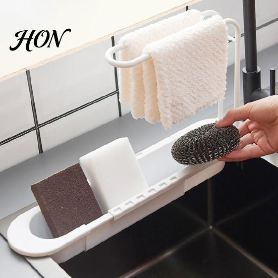 Space Saving Kitchen Sink Organizer Retractable with Towel Hanger, Adjustable Plastic Caddy Tray Sponge Holder, Large Capacity Countertop Drainage
