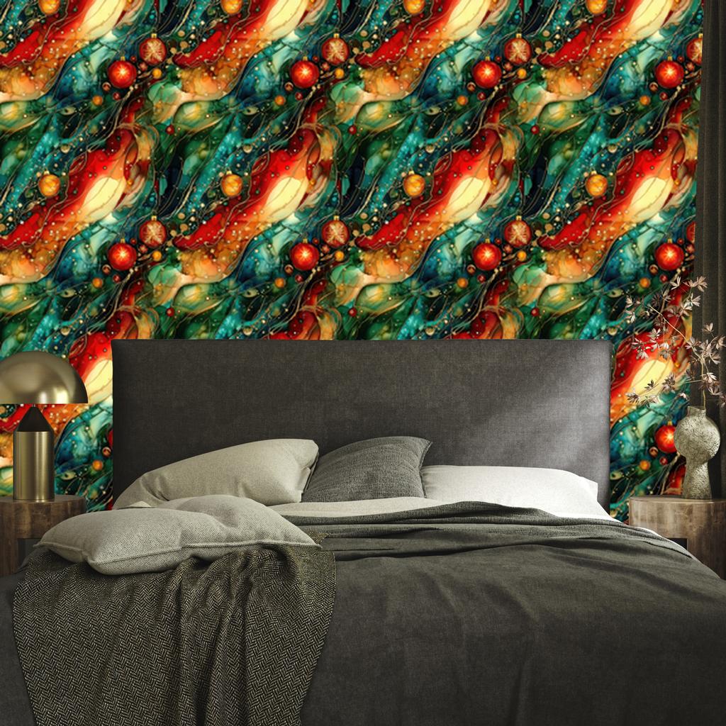 Bottle green, sea green and red ink wallpaper 50x1000