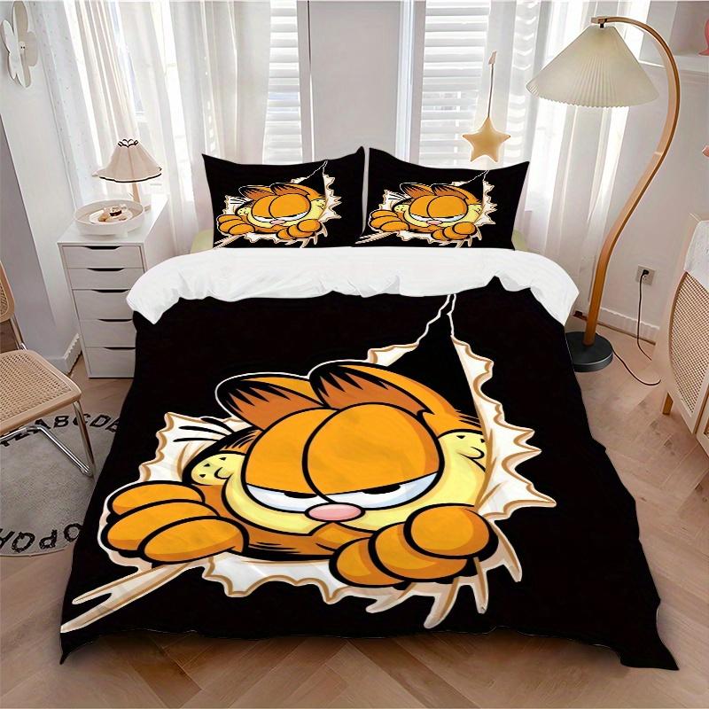 3pcs Garfield Cartoon Character Bedding Set, Including 1 Quilt Cover and 2 Pillow Shams, Without Filling, Soft and Comfortable Home Bedroom