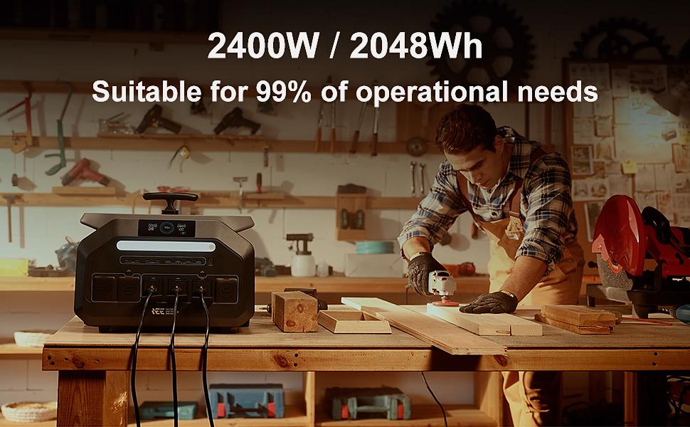 Портативная электростанция IEE P2400, 2400 Вт, аккумулятор LiFePO4 2048 Вт·ч, солнечный генератор, 16 выходных портов, быстрая зарядка 1,2 часа, управление через приложение