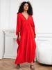 EDOLYNSA Red Women's Kaftan Long Dress Robe Holiday Cover Up Bat Sleeves Beach Dress Lounge wear Q1306