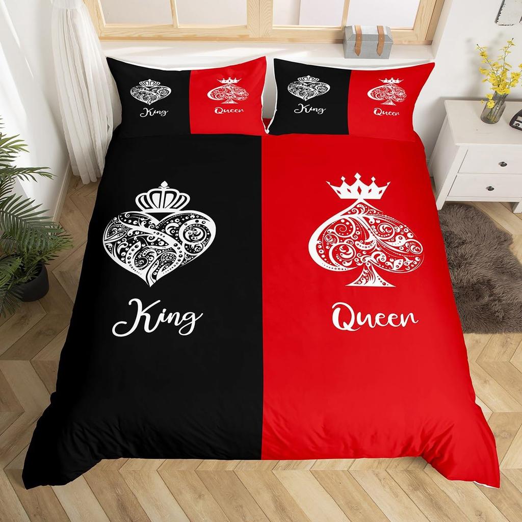 Luxury Crown Duvet Cover Set Vintage Red And Black Comforter Cover Romantic Wedding Queen King Bedding Sets Valentines Day Gift