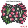 4/6pcs Rectangle Placemats - 18X12 Inch Vintage Strawberry Floral Pattern Wallpaper Background Cloth 2D Element Pattern Design Easy to Clean Table Ins