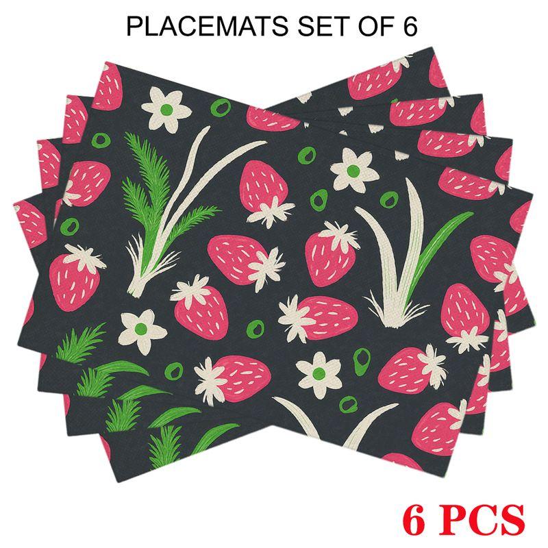 4/6pcs Rectangle Placemats - 18X12 Inch Vintage Strawberry Floral Pattern Wallpaper Background Cloth 2D Element Pattern Design Easy to Clean Table Ins