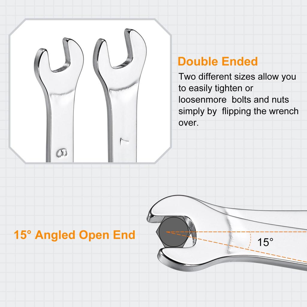 Uxcell Double Thin Wrench Metric Small Flat Head Mirror for Auto Repair and Furniture Assembly 3-Piece Open-End Set, 14x15/16x17/18x19mm, Ultra-Thin,