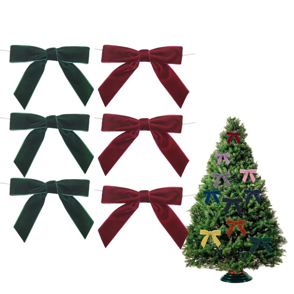 6pcs Red Green Brown Christmas Bows Velvet Twist Tie Ribbon Bows  for Wreaths Garland