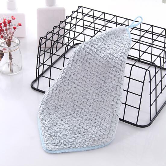 Yousheng Coral Velvet Plaid Texture Bath Towel Strong Water Absorption Fluffy Towel with Lanyard Design Easy To Clean Hand Towel