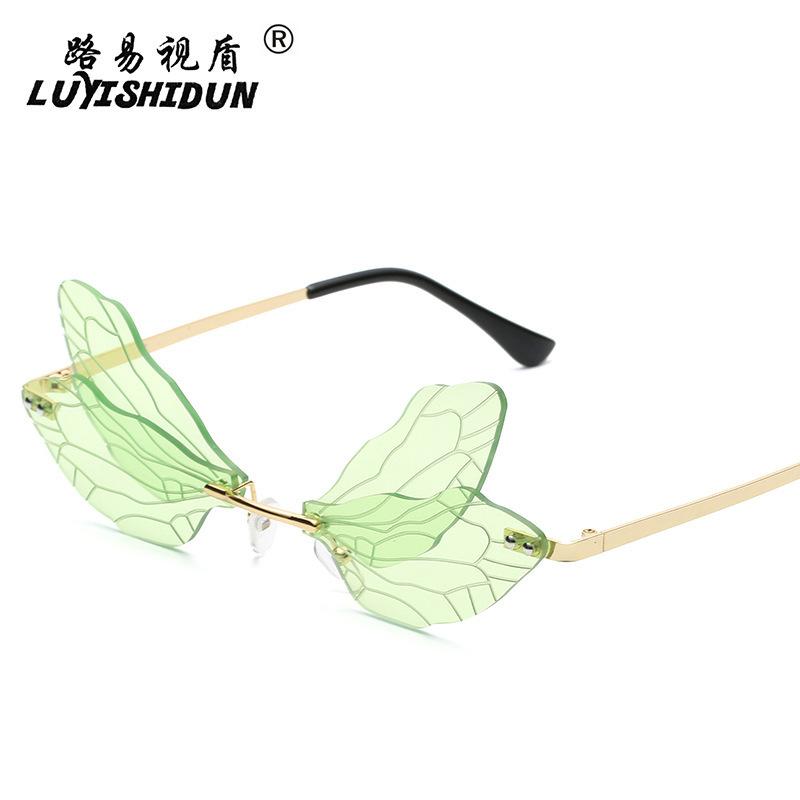 Trendy personalized frameless trimmed sunglasses women's dragonfly wings sunglasses European and American style funny dance glasses