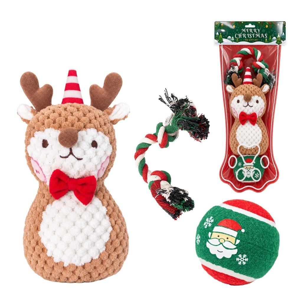 3pcs Snowman Pet Chew Toy Xmas Tree Christmas Santa Pet Toy Festive Puppy Biting Toy Puppy
