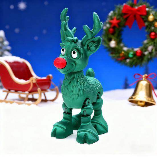 Фигурка оленя с красным носом, подвижный рождественский олень, коллекционный олень с гибкими суставами, праздничное украшение, подарок к празднику
