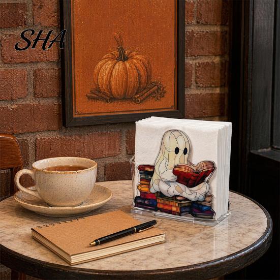 Kitchen Countertop Napkin Holder Holder, Ghost Halloween Theme, Transparent Acrylic Vertical Party Table Dispenser, for Dining Tables Bars Kitchens