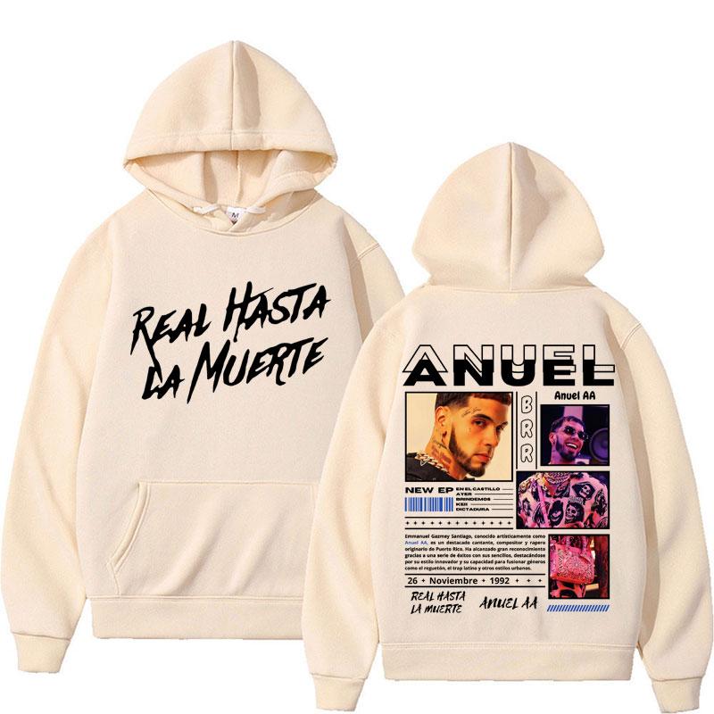 Худи с капюшоном для мужчин и женщин Anuel AA Real Hasta La Muerte, Хип-хоп, Ретро-стиль, Свитшот, Пуловер, Мода Харадзюку, Оверсайз