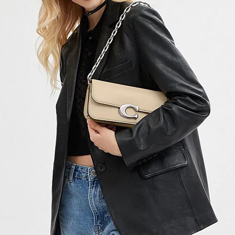 COACH IDOL 23 simple magnetic buckle opening and closing chain cow leather hand-held crossbody shoulder bag medium size women's ivory